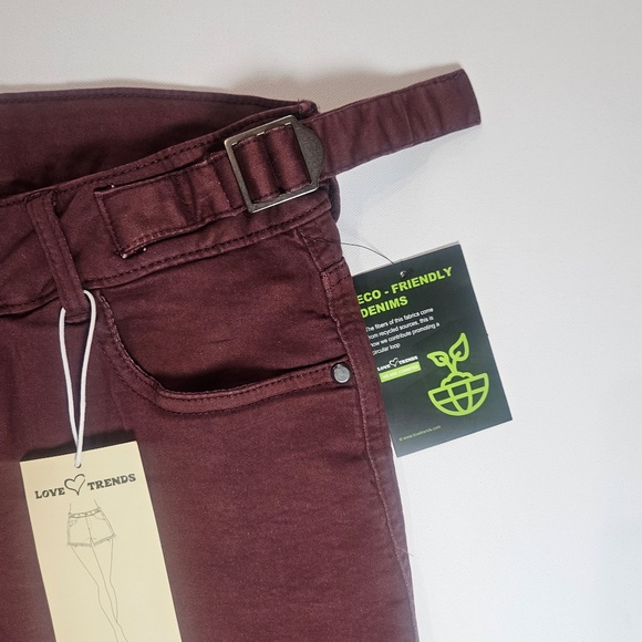 Love Trends Shorts Juniors 7 Burgundy Coquette Button Waist Adjusters Raw Hem - Picture 3 of 8